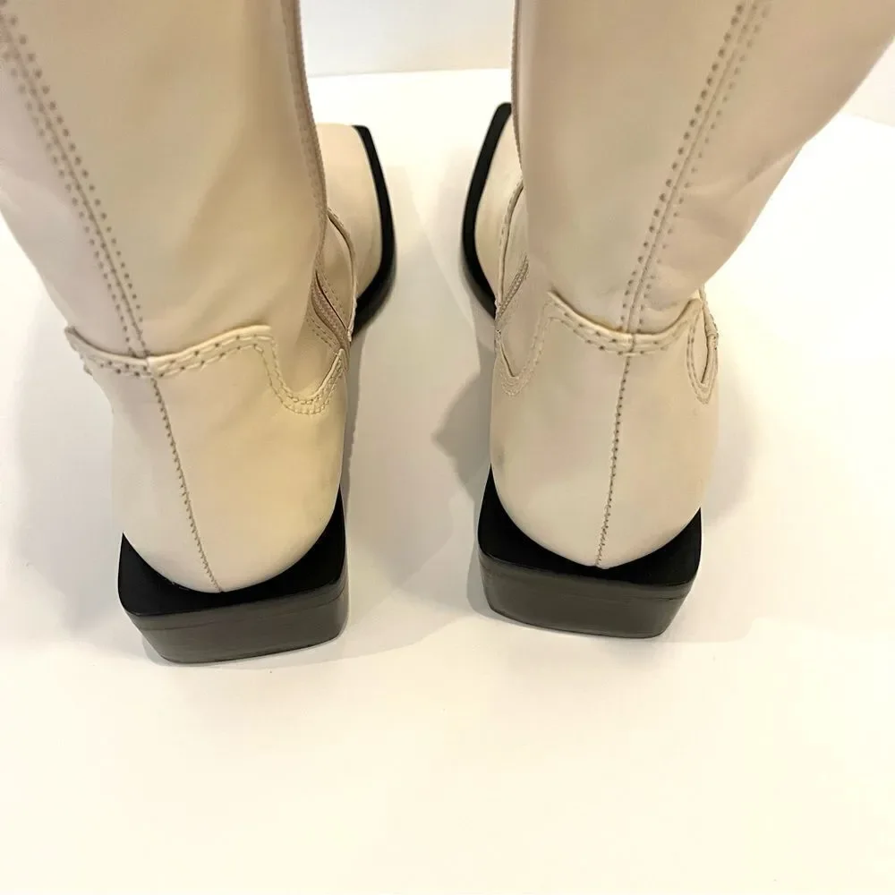 Schutz Guily Up Stretch Napa Leather Over the Knee‎ Boots in Eggshell 5, NWOB